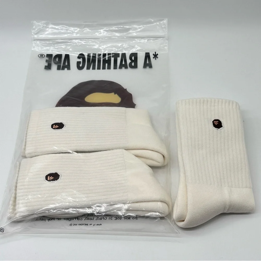 A Bathing Ape Head One Point Crew Socks (3 Pack) - White - Size S